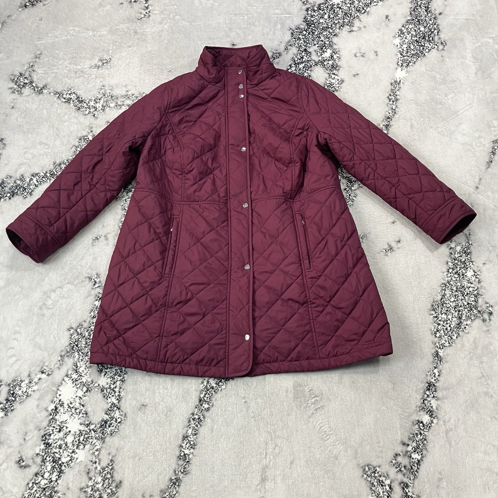 Talbots 14WP Burgundy Quilted Jacket Women's Plus Petite Snap‎ Front Coat